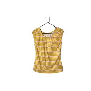 Loft NWOT Yellow Pink Stripe Sleeveless Top Women’s Medium Stretch Knit